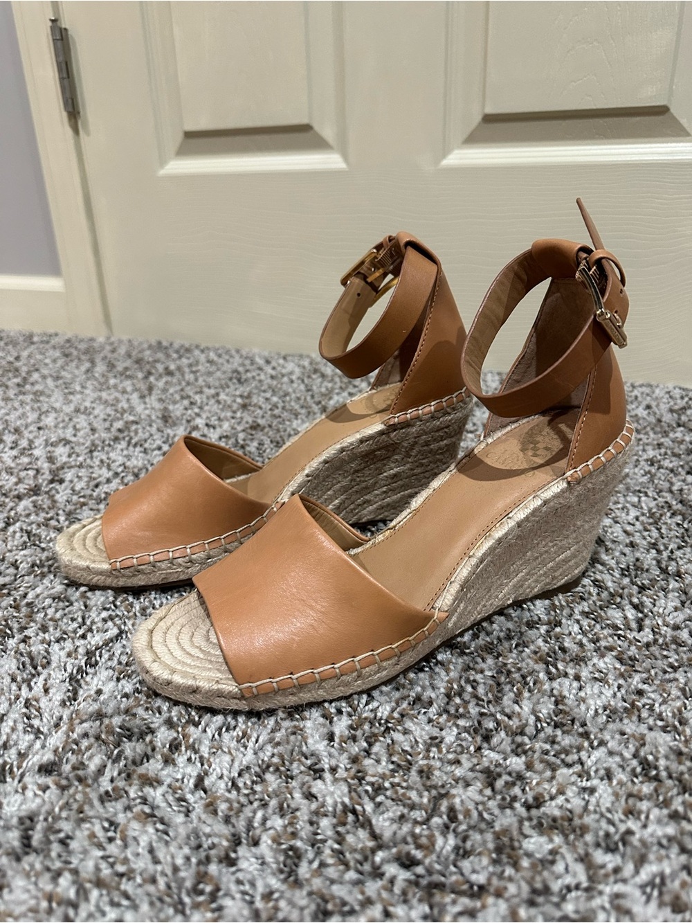 Women’s Tan Espadrille Wedge Sandals with Ankle Strap